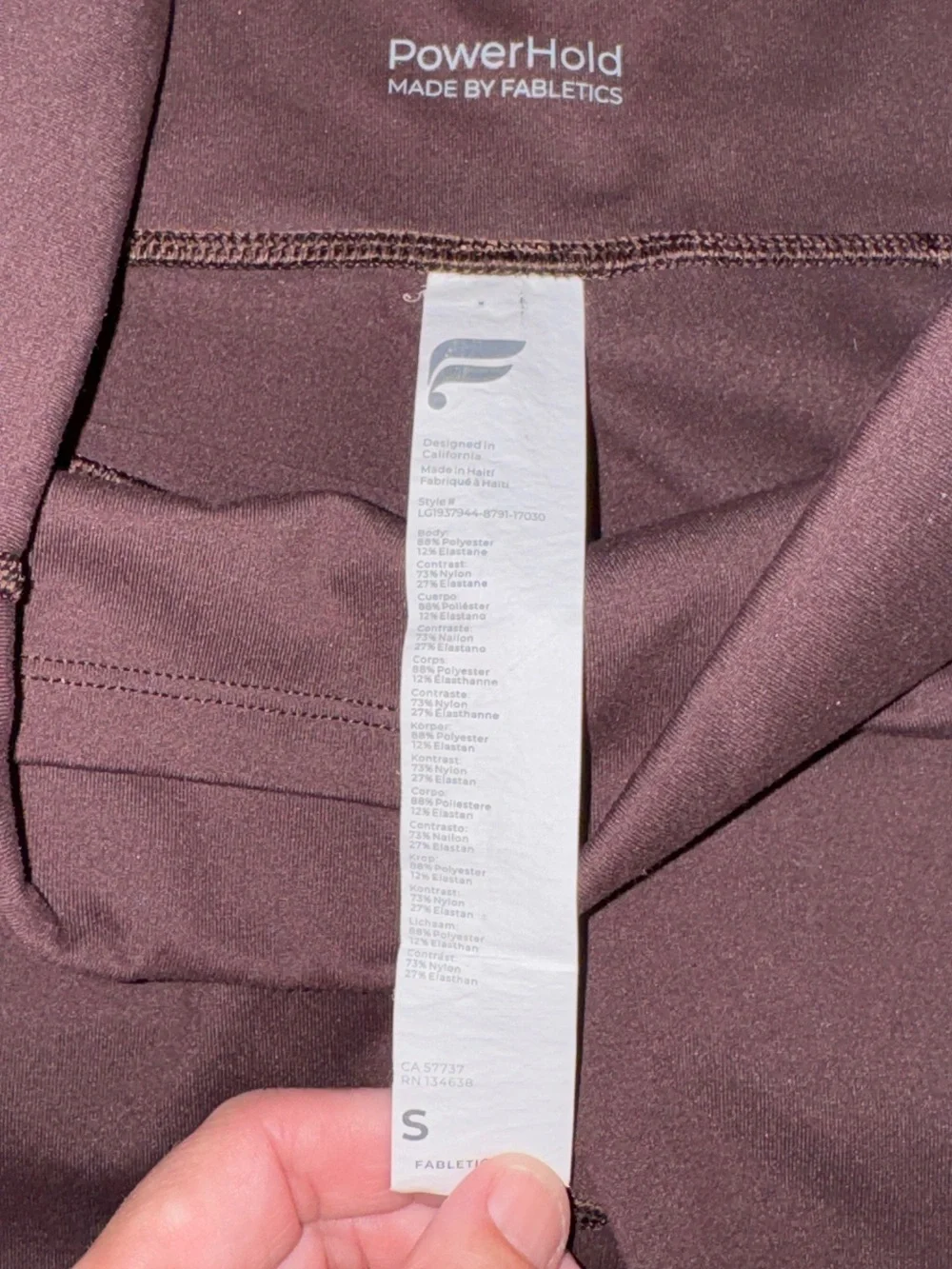 Fabletics PowerHold On-The-Go High Waisted Leggings Small Brown Colorblock